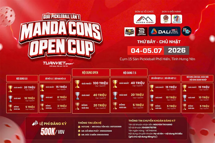 Khởi tranh giải đấu pickleball Manda Cons Open Cup 2026