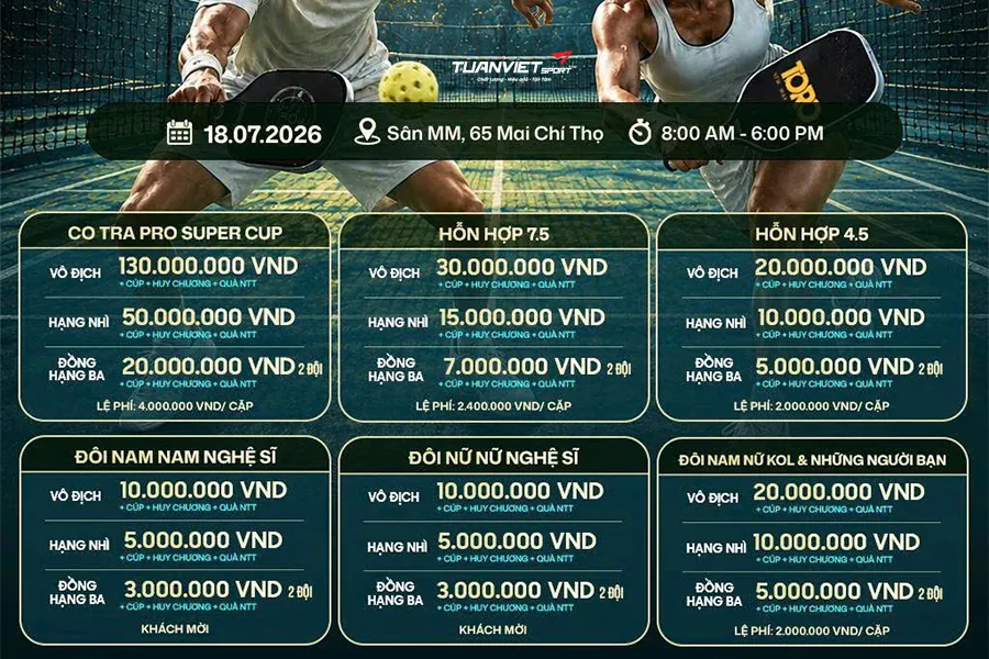 Giải quần vợt pickleball mở rộng Co Tra Kootoro va VPS Global Open Cup 2026