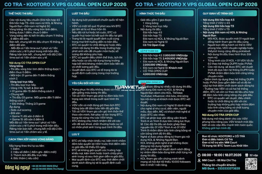 Giải quần vợt pickleball mở rộng Co Tra Kootoro va VPS Global Open Cup 2026