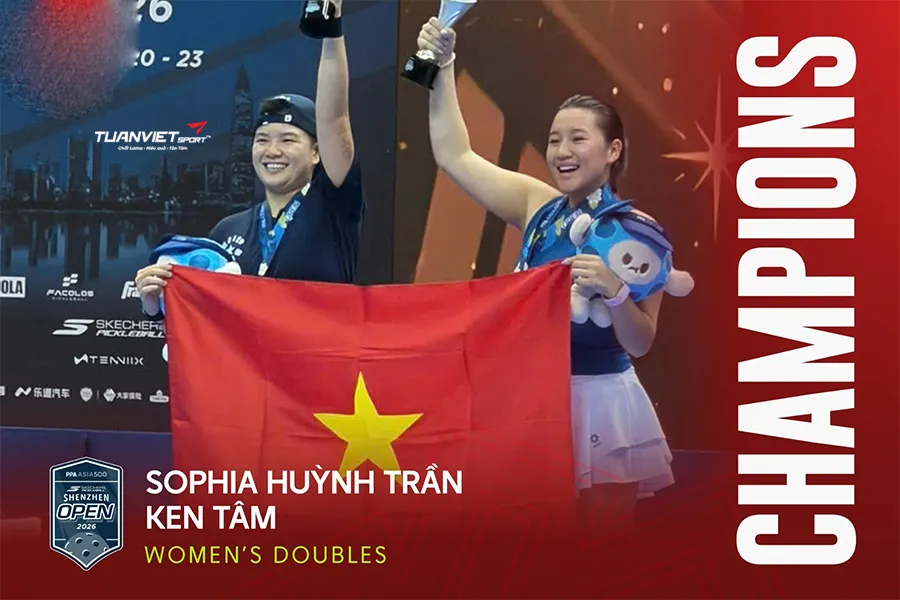 Sophia Huỳnh Trần cùng Ken Tâm vô địch Pickleball Thâm Quyến 2026